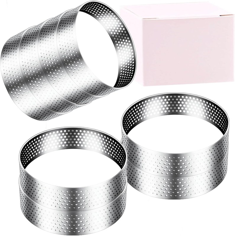 8Packs Perforated Tart Rings 3.15 Inch Stainless Steel Perforated Cake Rings,