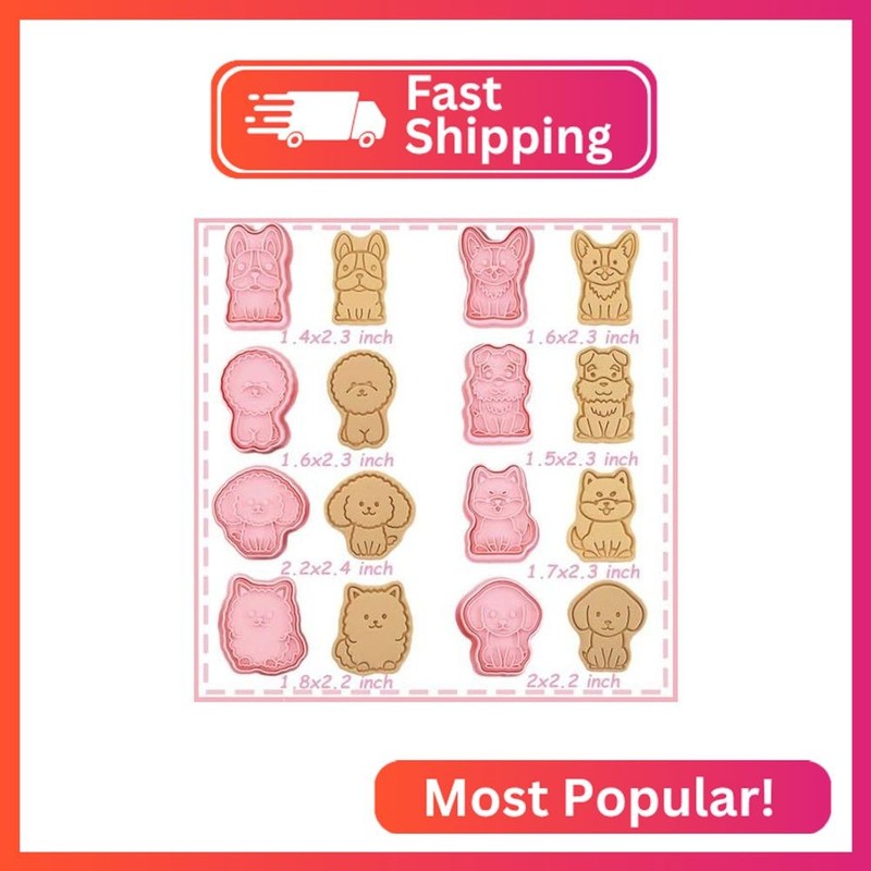 8 Dog Cookie Cutters Set, 3D Puppy Cookie Stamps, Cupcake Pancake Apple Pie Past gallery