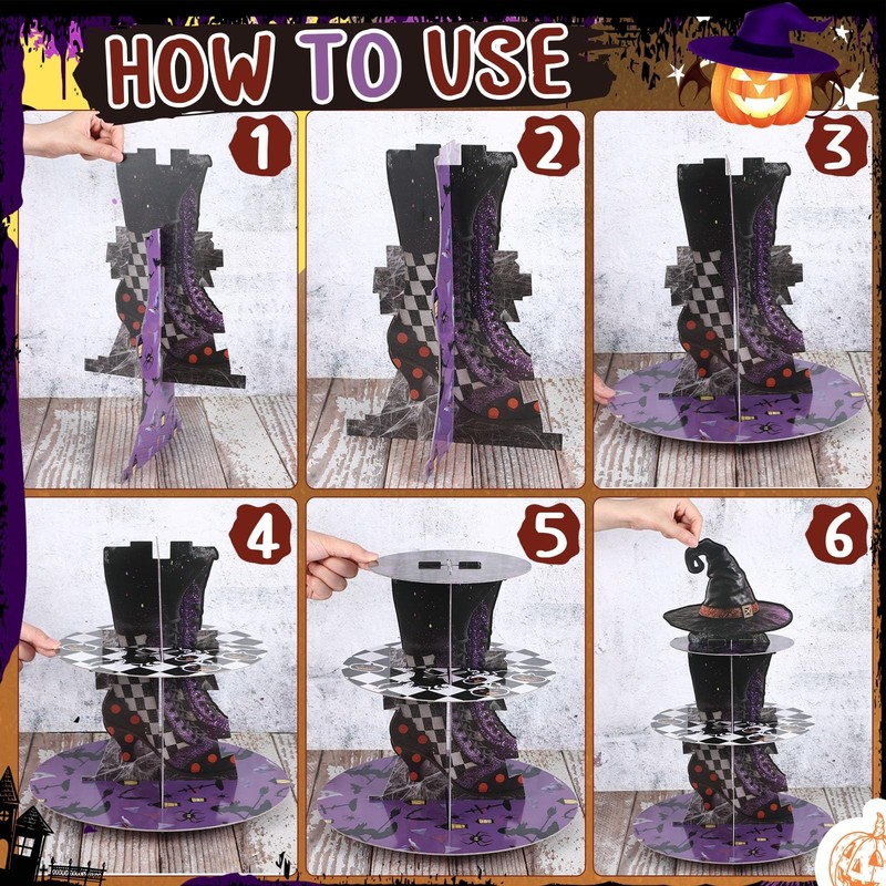 2 Pcs Halloween Cupcake Stand Decoration Halloween Party Supplies 3 Tier Card... gallery