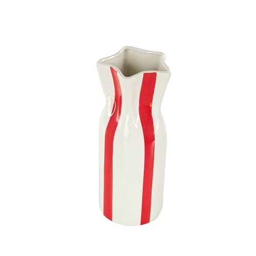 Ceramic Decorative Vase Round Centerpiece Vase with Red 5" x 5" x 12" White gallery