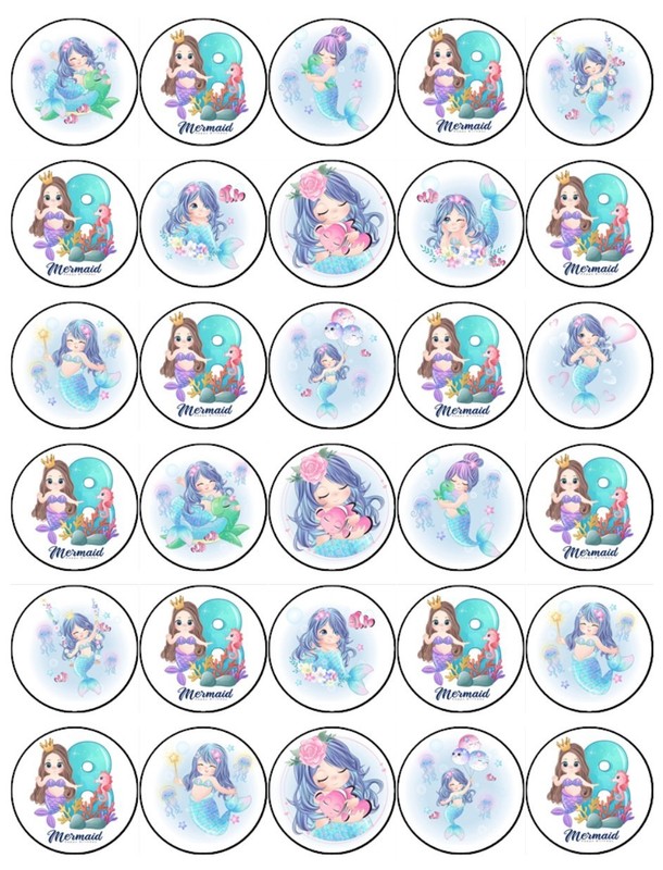 Mermaid Edible Wafer Cupcake Toppers Under the Sea Birthday Party Set Ages 1-10 gallery