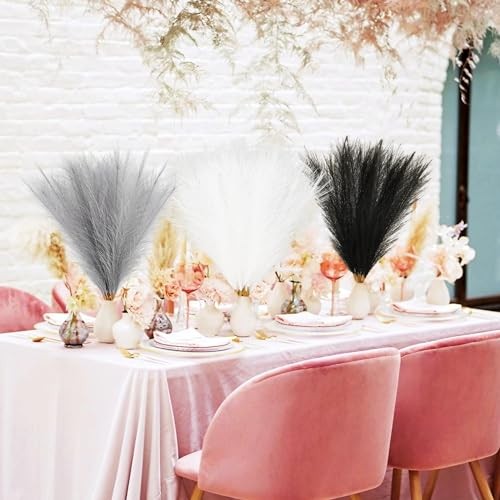 pcs Black Faux Pampas Grass Tall, 21.6in Artificial 30 Black & White & Gray gallery