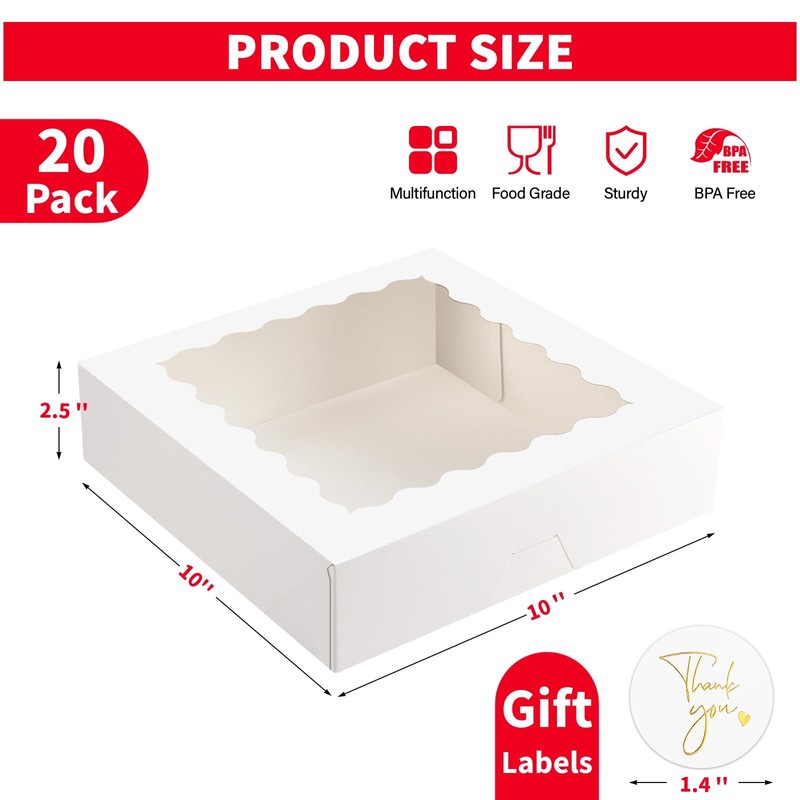 20 PCS Pie Bakery Boxes With Window AutoPopup Cookie Treat 10x10x2.5 Inch gallery