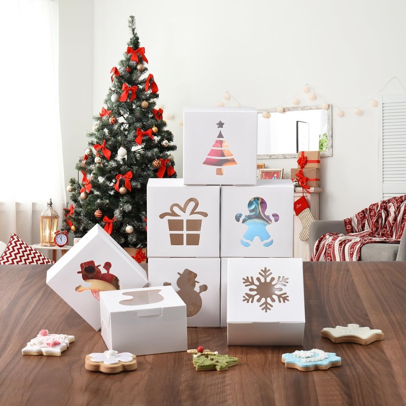 36 PCS White Christmas Cookie Boxes With Window 4x4x2.5 Inch Bakery Treats gallery