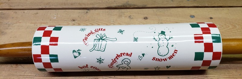 Christmas Ceramic Rolling Pin Wood Handles ~ Gingerbread ~ Hot Cocoa ~ Snowmen gallery