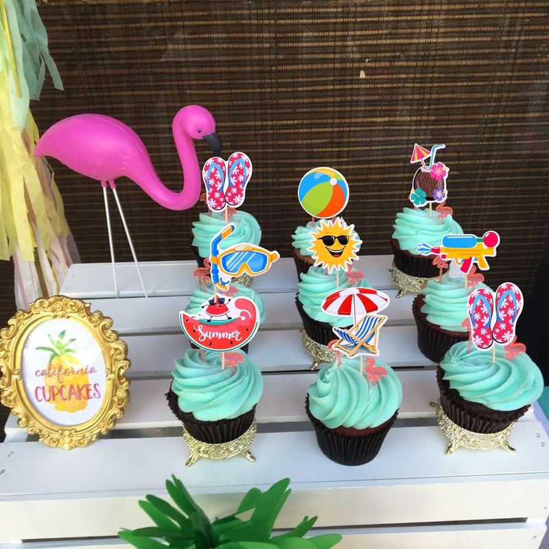 32 PCS Summer Beach Pool Cupcake Toppers Ball Sun Umbrella Diving Goggles gallery