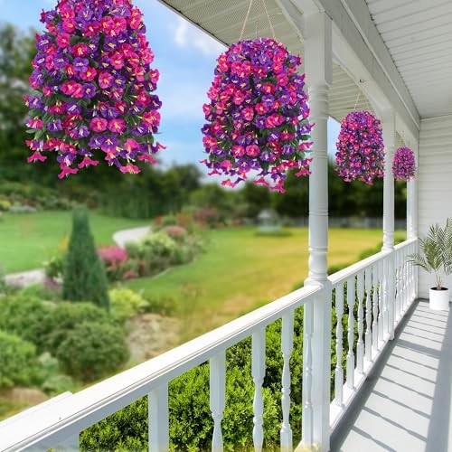 Artificial Fake Hanging Flowers Plants for Outdoor 4Pcs Purple & Magenta gallery