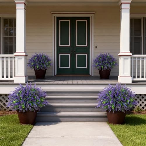2 Sets Artificial Eucalyptus & Lavender Topiary Trees for Front Door - Faux gallery