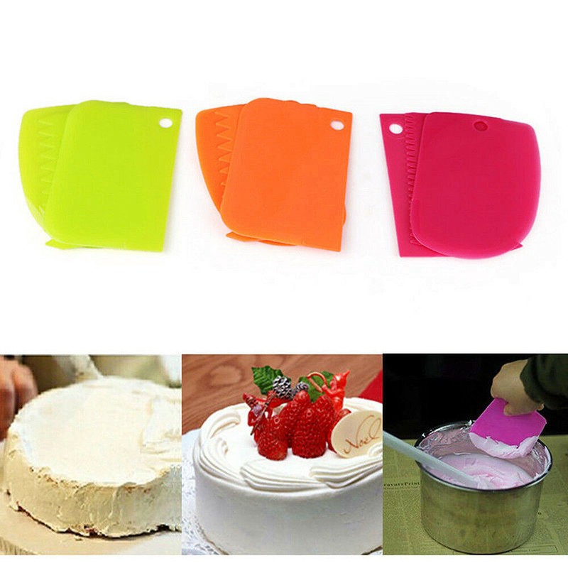 Icing Fondant Pastry Decoration Tools 3Pcs/set Cake Scraper Baking Plastic Dough gallery