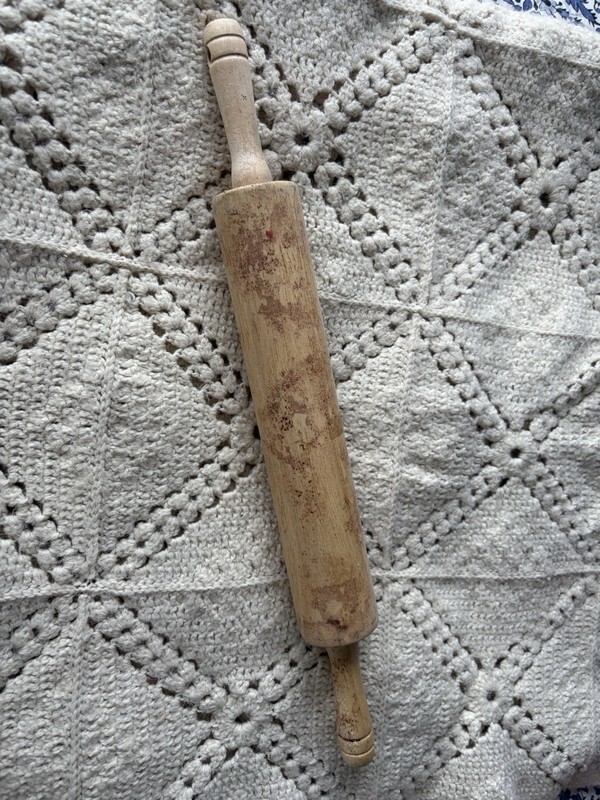 Wood Plain Rolling Pin With Handles Brown Solid/Plain vintage see pictures gallery