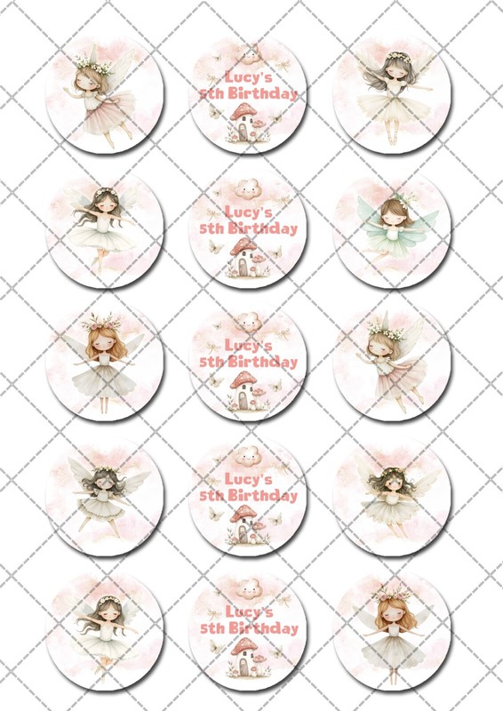 Fairy Mushroom Fairies Pre-cut Edible Cupcake or Cookie Toppers gallery