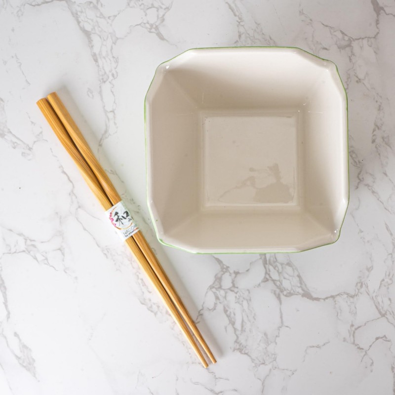 Chinese Takeout Box Style Porcelain Bowl With Chopsticks 18 fl oz Square Shap... gallery