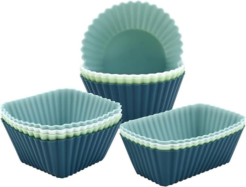 12 Pack Reusable Silicone Cupcake Baking Cups 3 Shapes of Standard Round