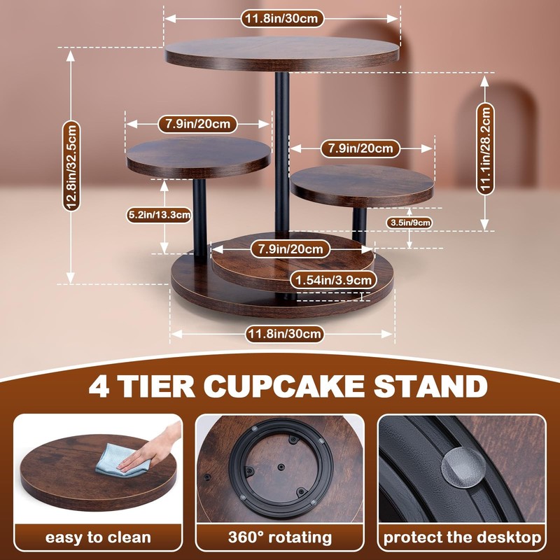 Cupcake Stand, 4 Tier Round Wood Cupcake Tower Stand for 50 Cupcakes, Rotatab... gallery