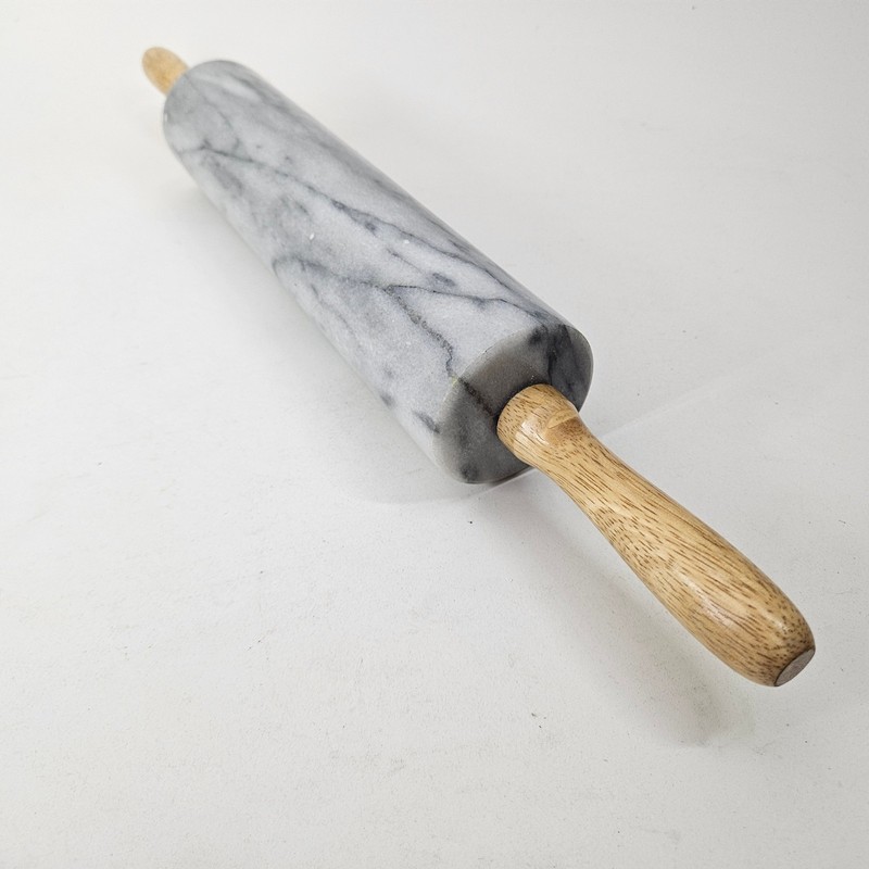 Vintage Artisanal Kitchen Baking Marble 18" Rolling Pin Wooden Handles Heavy gallery
