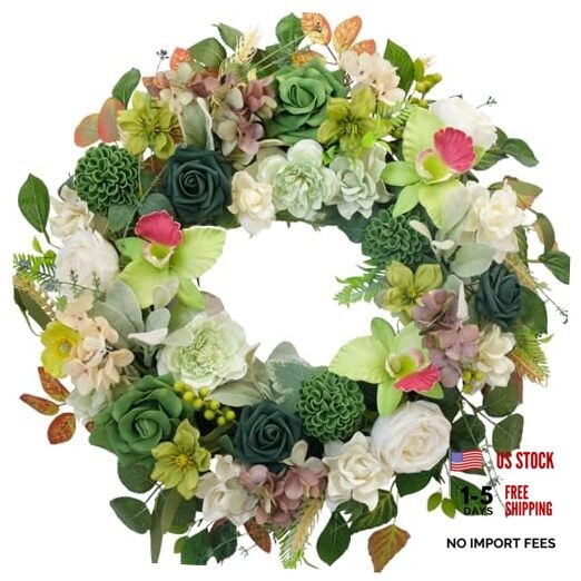 22 Inch Green Orchid Spring Everyday for Front Door, Indoor Outdoor, Wreath