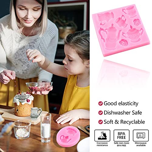 Teapot Silicone Mold Tea Cup Fondant Mold Ice Cream Candy Molds Rose Style C gallery