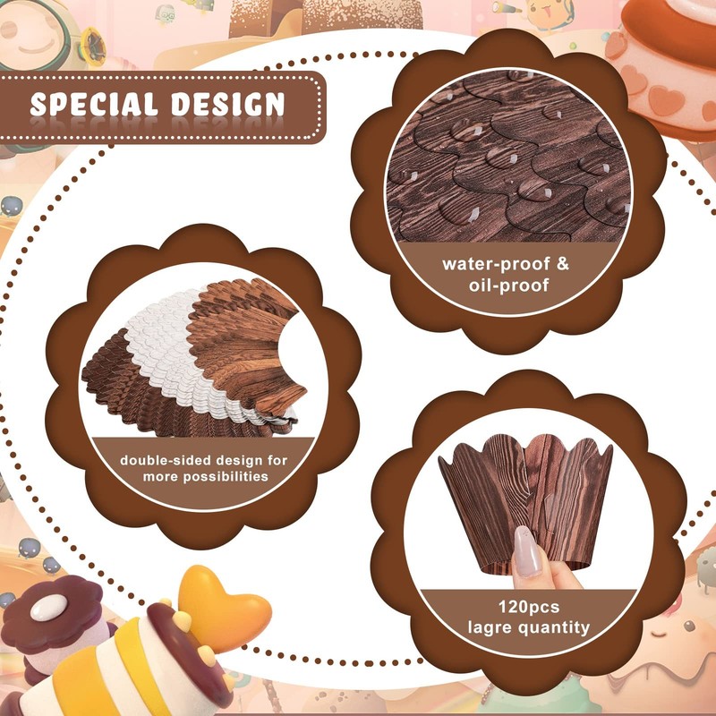 Wood Grain Cupcake Wrappers 120 PCS Rustic Woodland Baby Shower Liners gallery