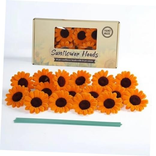 16 Set Fake Sunflower Heads with Stems, 3” Pipe Cleaner Sunflower Artificial