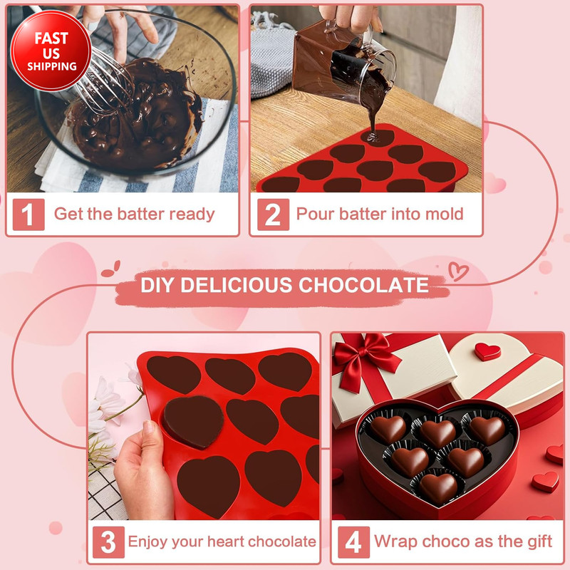 3 Pieces Heart Silicone Molds 12 Cavities Non-Stick Silicone Heart Shaped Chocol gallery
