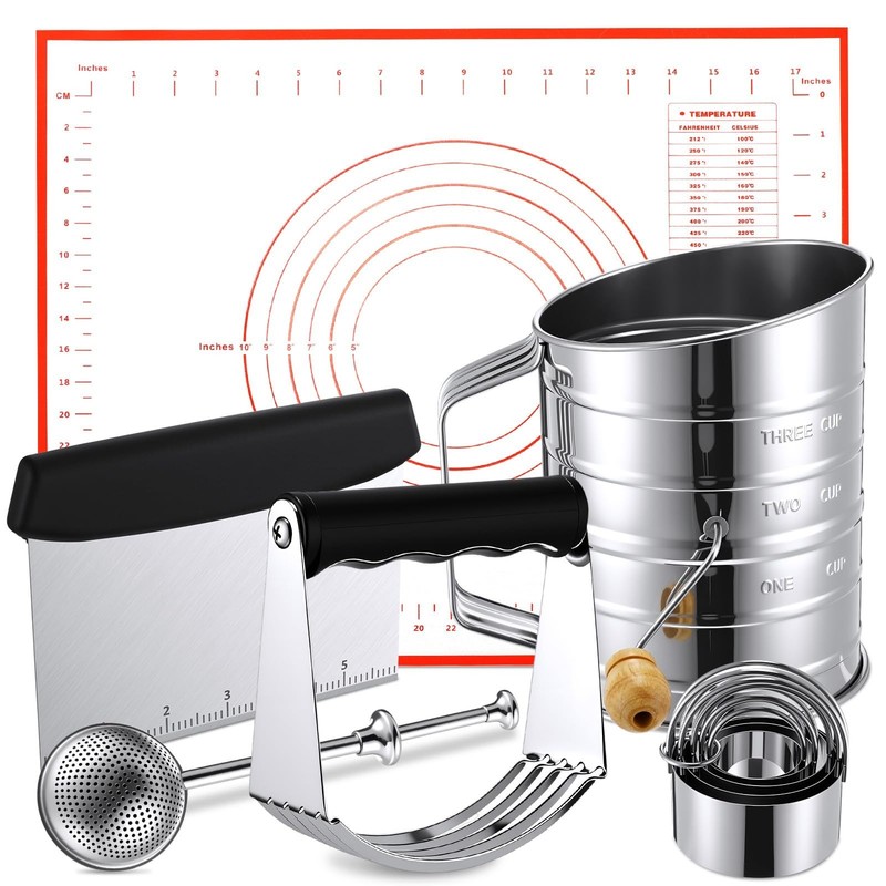 10 Pcs Stainless Steel Pastry Biscuit Cutter Set Include 3 Cup Flour Sifter B...