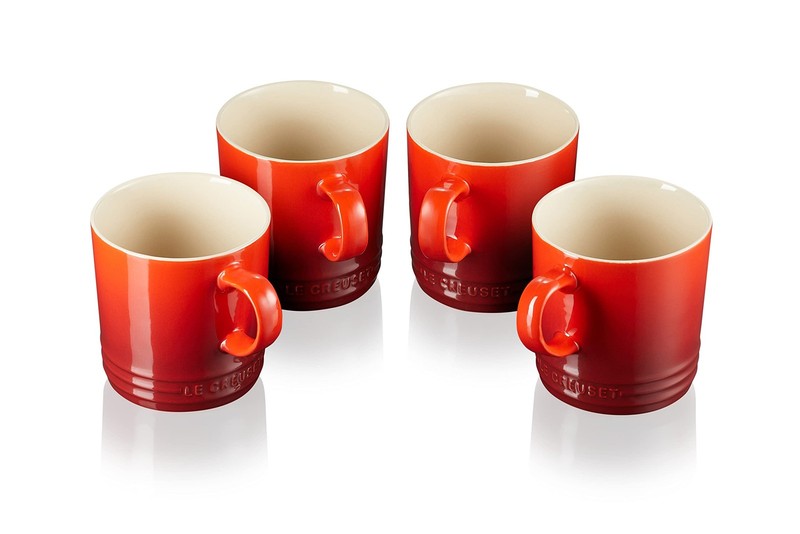 Le Creuset Stoneware Mug, 350 ml, Red, Set of 4