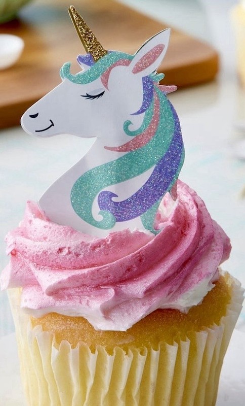 New 24 Unicorn Toppers Food Safe Blue Pink Gold Purple Glitter Bamboo and Paper gallery