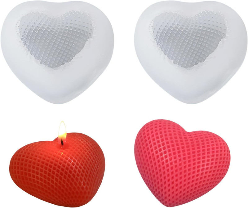 2 Pcs Heart Shaped Silicone Molds 3D Mesh Braided Love Heart Shape Making Mold f