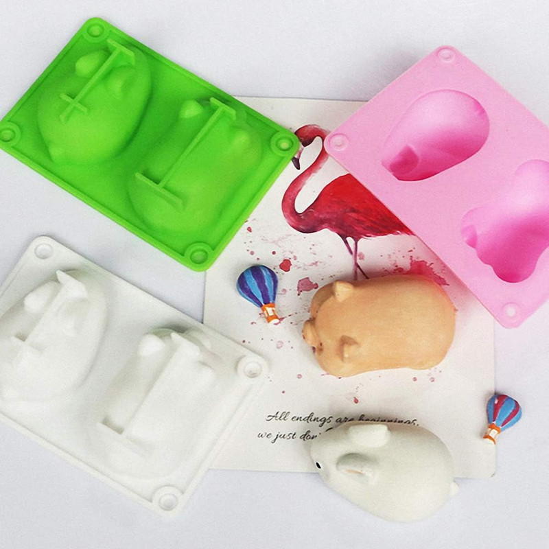 2Pcs 3D Rabbit Pig Silicone Mousse Cake Mold Bunny Piggy Baking Tray Dessert Mol gallery