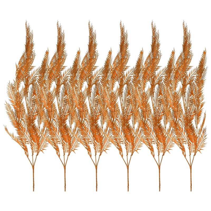 6Pcs Artificial Palm Leaves Plants Fake Fronds Faux Greenery Decor, Brown Yellow