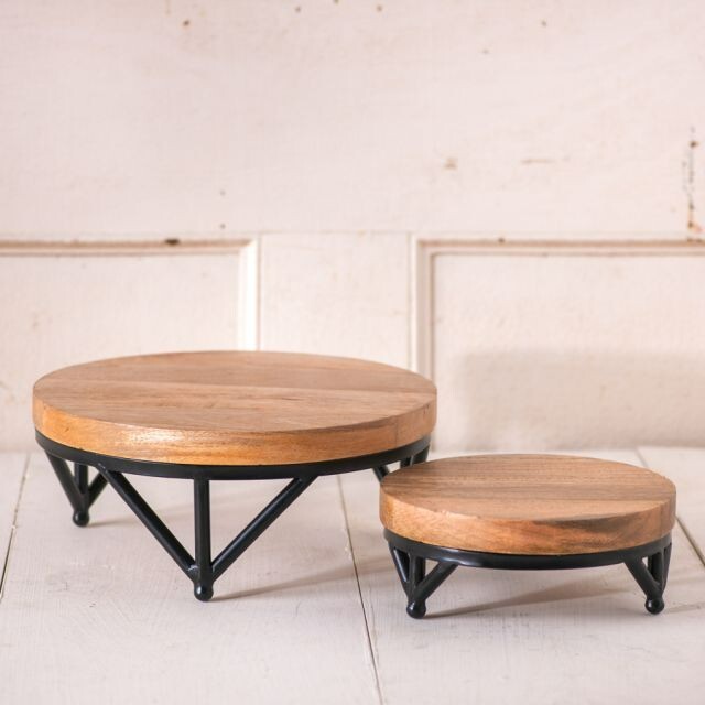 Wrought Iron table Risers with Wood Tops -2