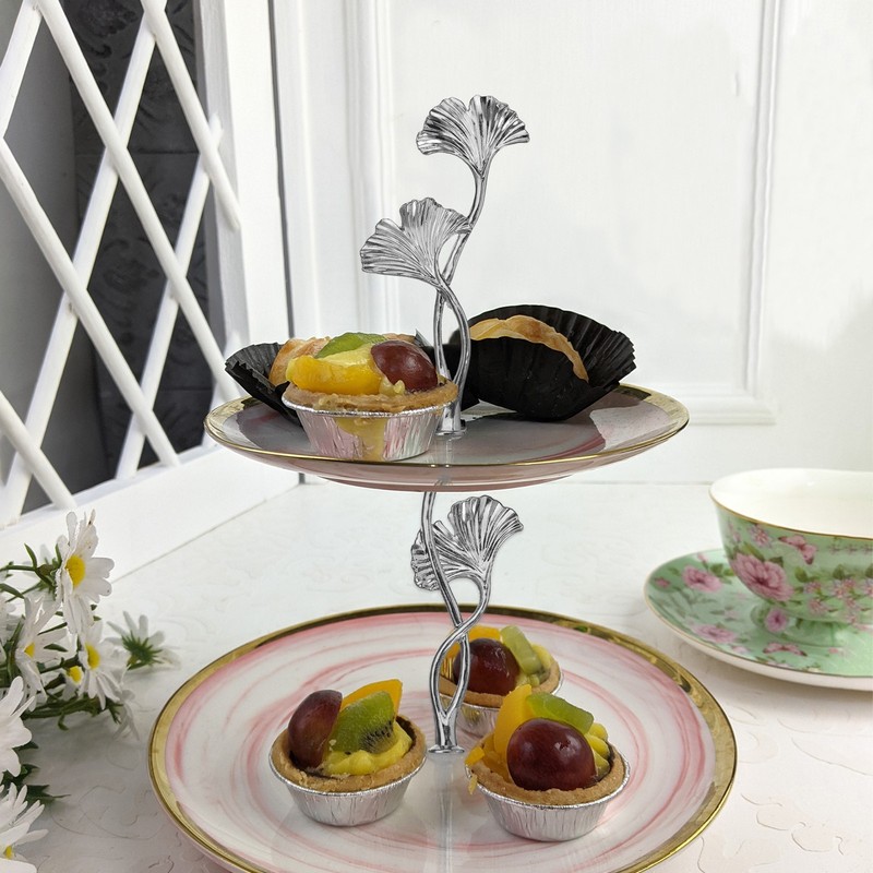 3 Tier Cake Tray Stand Handle 3 Set Metal Holder for Cake Plate, Silver (Flower) gallery