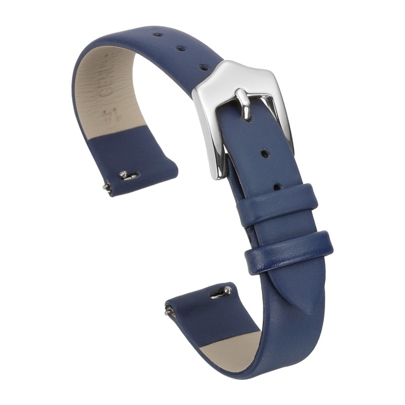 14mm Blue Leather Watch Strap with Silver Buckle for Women