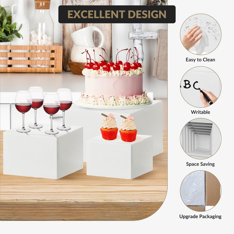 6-Piece White Stackable Display Risers for Desserts,Nesting Food Stands,Weddings gallery