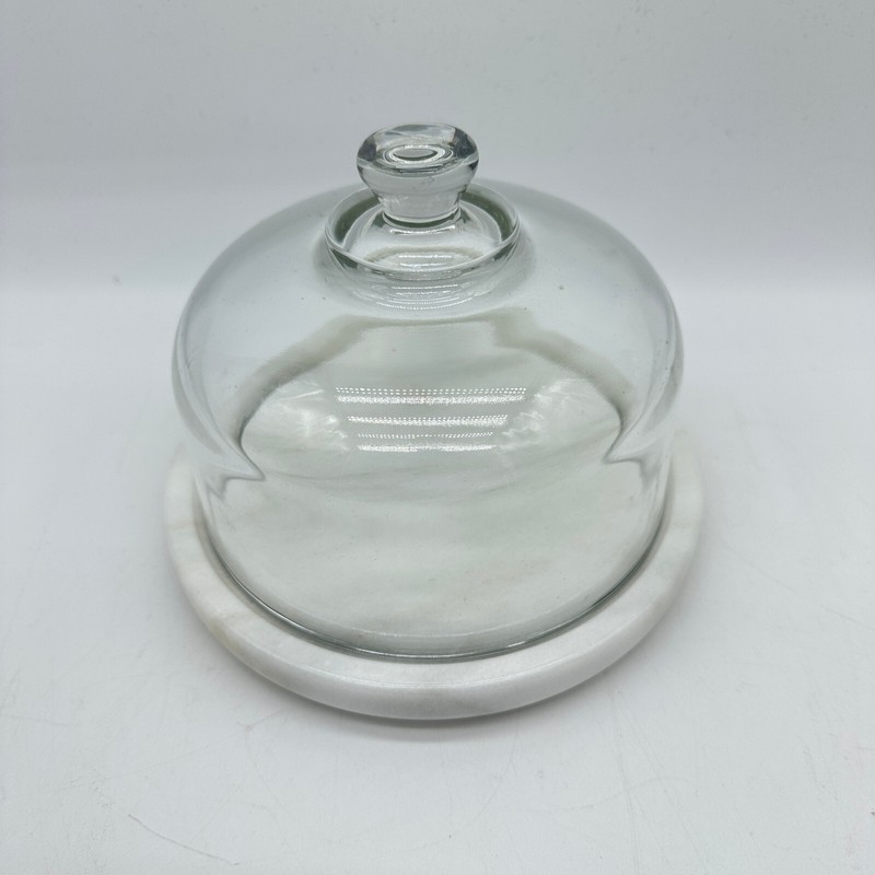 Vintage Good Wood Mini Cheese Dessert Stand Marble Base Glass Dome gallery