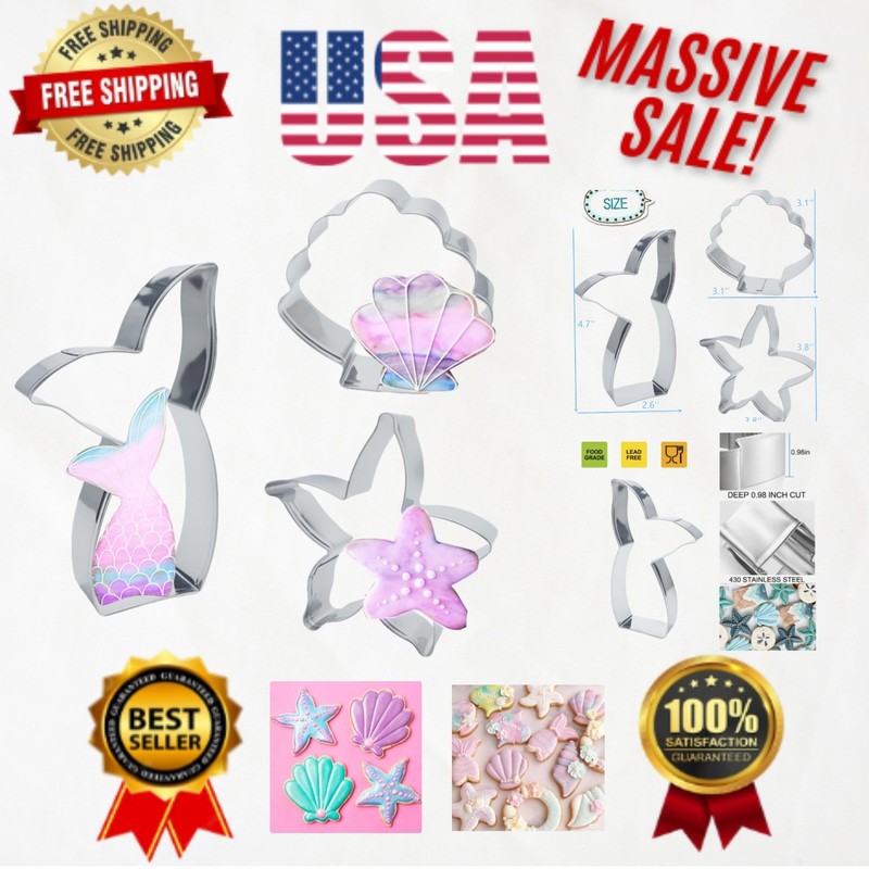 Stainless Steel Mermaid Cookie Cutters Set – Starfish & Seashell Shapes