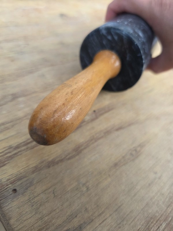 Vintage Kitchen Black Marble Rolling Pin with Oak Handles gallery