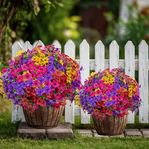 Artificial Flowers for Outdoors Fake 14 Mixed, 4 Colors Red Pink Purple Yellow gallery