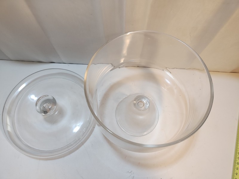 Vintage Glass Lidded Bowl PEDESTAL Platter For Desserts Footed Candy Elegant gallery