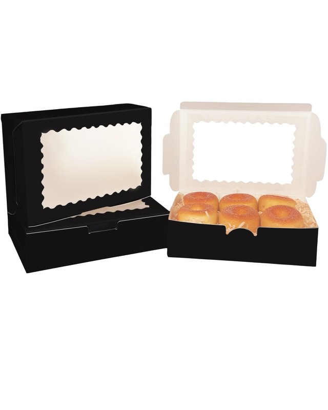50 PCS Black Cookie Box Window 9x6x2.5 Inch Pastry Macaron Bakery Packaging gallery