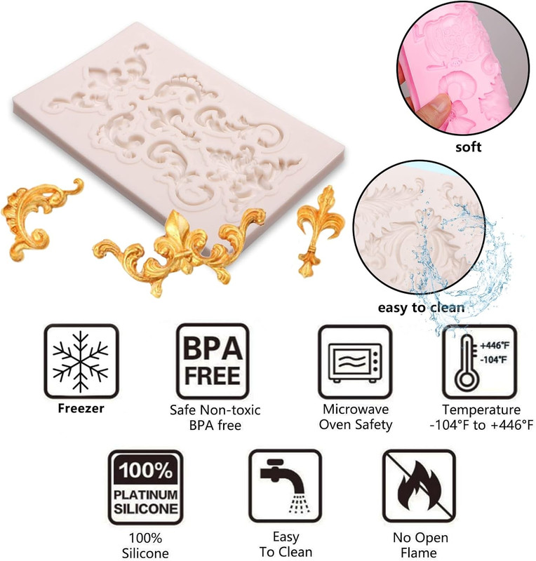 Baroque Feather Chocolate Molds Silicone, Scroll Relief Border Fondant Molds, fo gallery