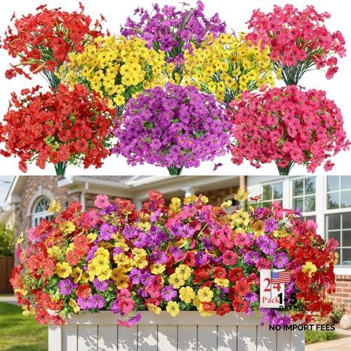 Bundles Artificial Daisy Flowers UV Resistant for 24 Red Rose Purple Yellow