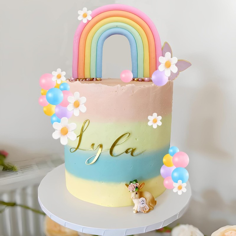 Boho Cake Topper, 26pcs Rainbow Cake Topper For Hippie Themed Daisy Flowrs Blue gallery