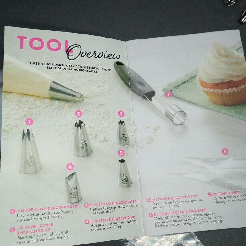 Cake Decorating Sunny Side Up Tips/bags 5 tips, tool & 10 bags, instruction book gallery