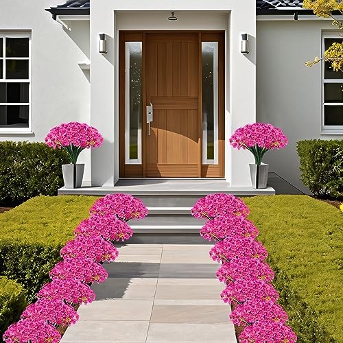 20 Bundles Outdoor Artificial Flowers UV Resistant with Faux Silk Rose Red gallery