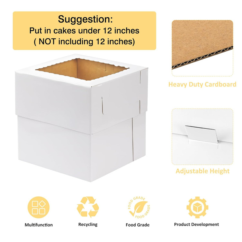 6 Pack 12X12X12 Inches Tall Cake Boxes with Boards for Tier Cakes, Thick Sturdy gallery