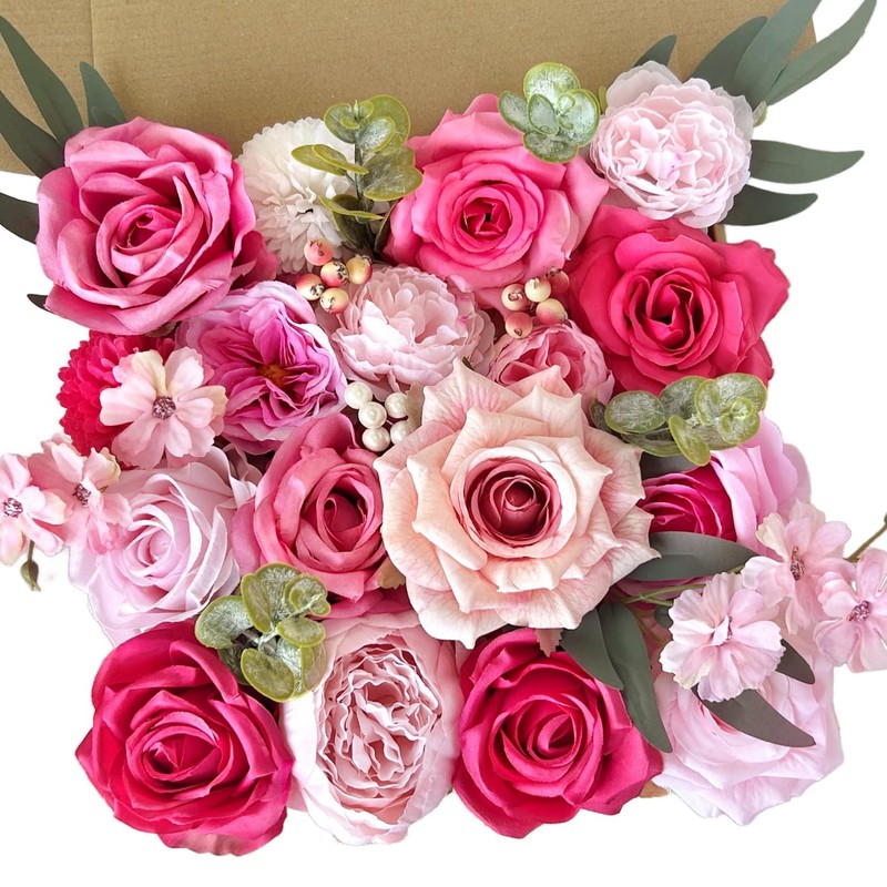Silkroselw Fuschia Silk Artificial Flowers Combo Set Hot Pink Roses Flowers