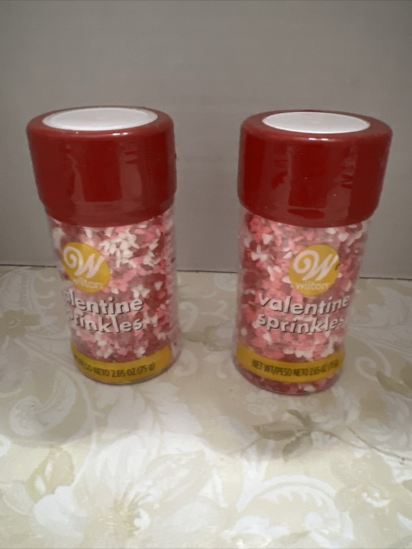 4 Wilton Valentine Sprinkles Micro Hearts red pink Cake Cupcakes Topper Dessert