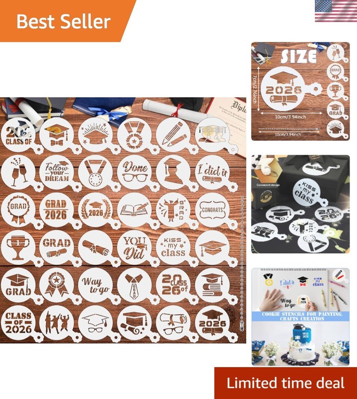 Graduation Cookie Stencils Set, 36 Reusable Templates for Class of 2026 Decor