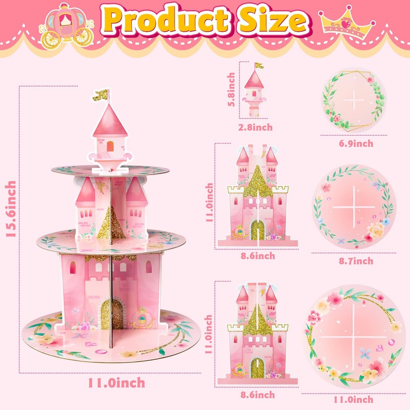 3 Tier Cupcake Holder, Princess White Decor, Pink Floral Castle Tower,Pink gallery